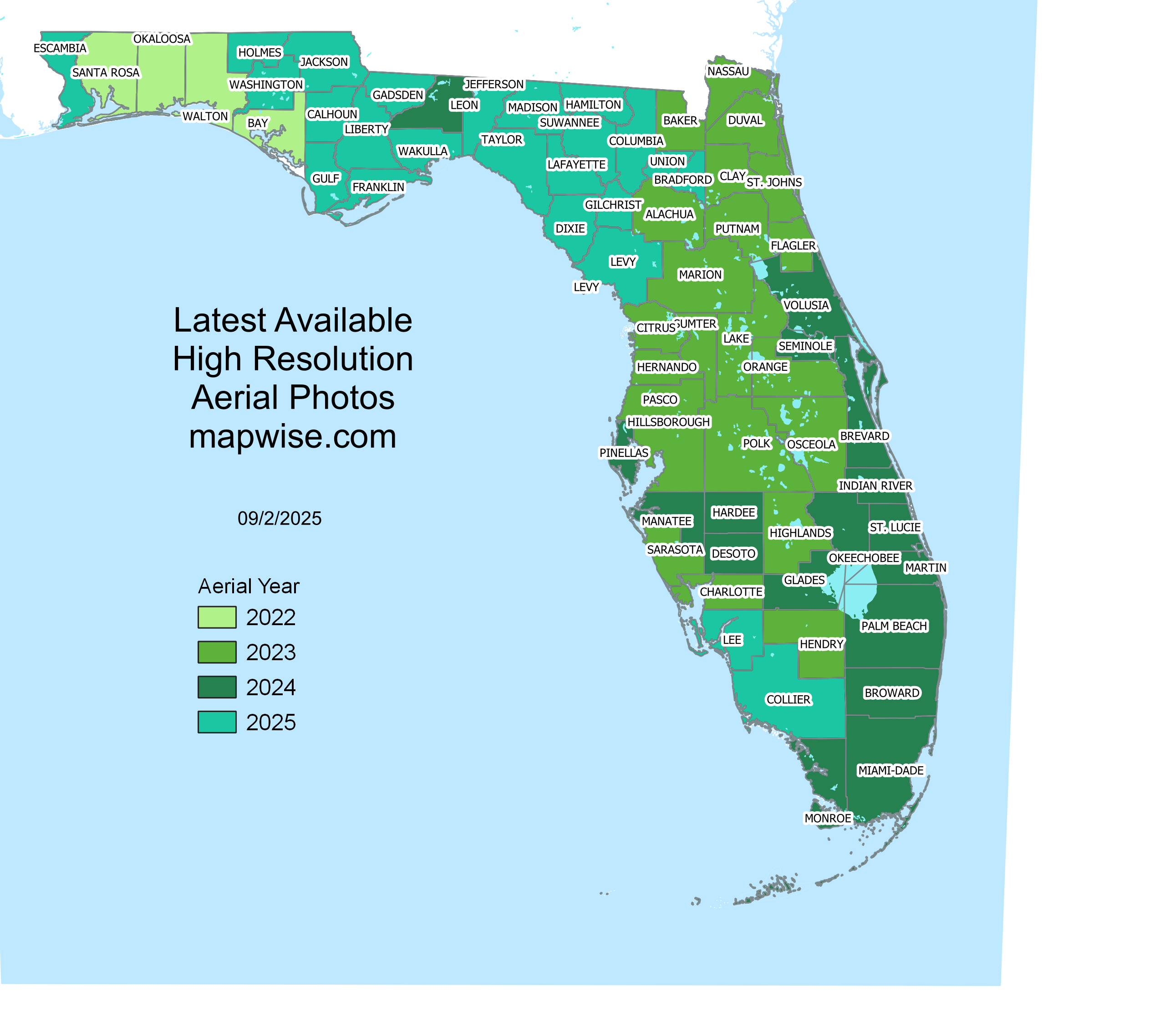 Latest high-resolution aerial photos in Florida map by county